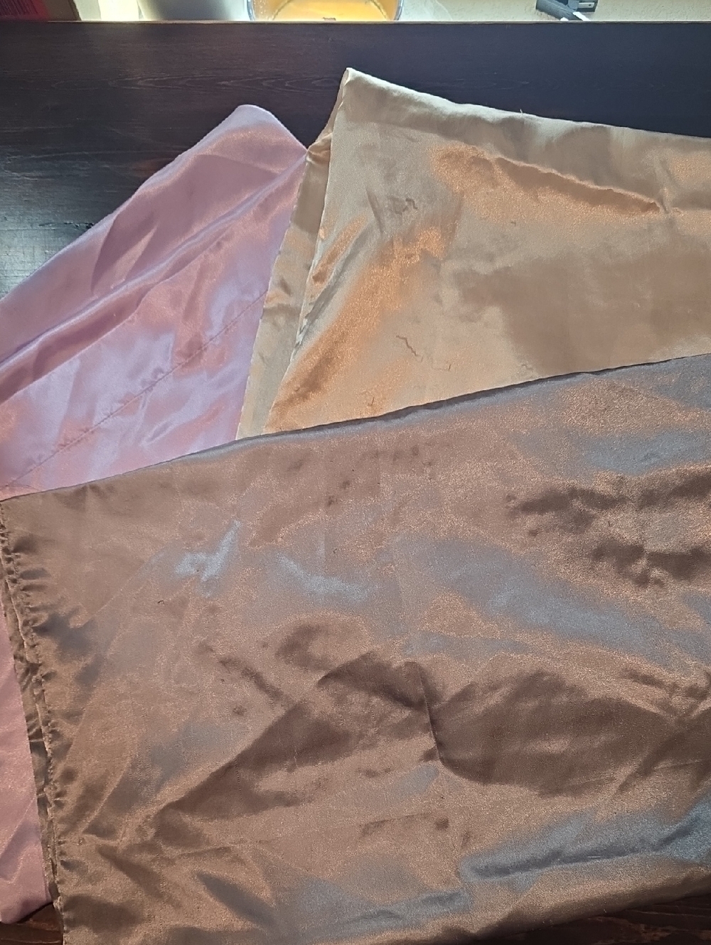 Lot of 3 Satin Polyester Pillowcases - Pink, Gold, Silver (Pilling)